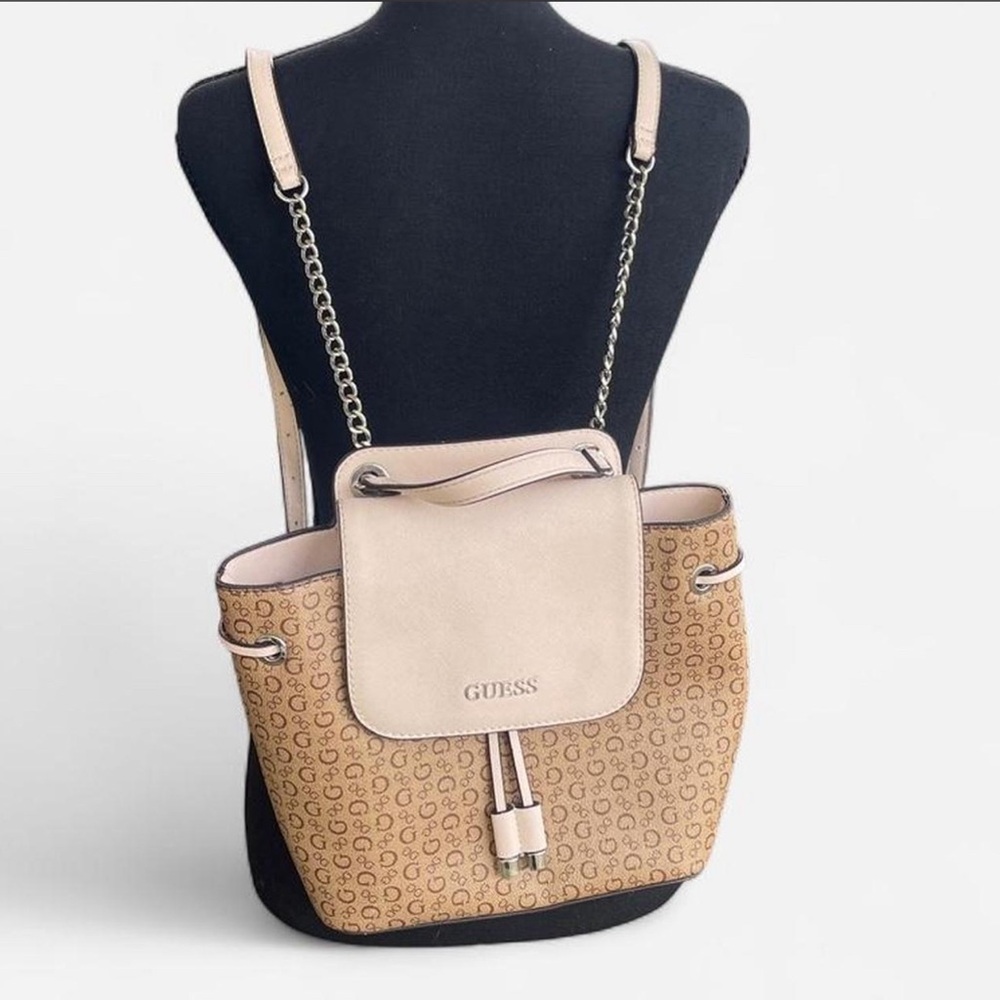 Guess Beige & Tan Monogram Shoulder Bag